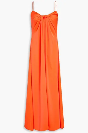 ROSETTA GETTY Twisted satin-crepe maxi dress - Orange