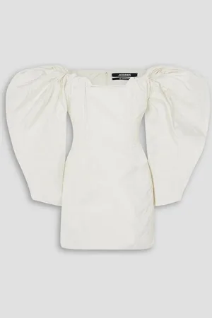 Jacquemus Off-the-shoulder gathered taffeta mini dress - White