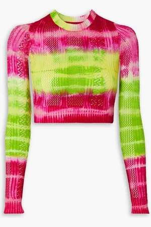 AGR Cropped tie-dyed pointelle-knit top - Green