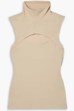ROSETTA GETTY Cutout cotton-jersey turtleneck tank - Neutral