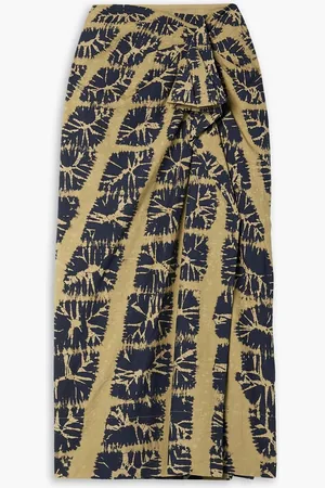 ULLA JOHNSON Ember wrap-effect tie-dyed cotton-voile midi skirt - Green
