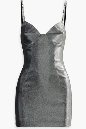 AREA Crystal-embellished metallic twill mini dress - Metallic