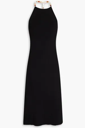 Maje Embellished ribbed-knit midi dress