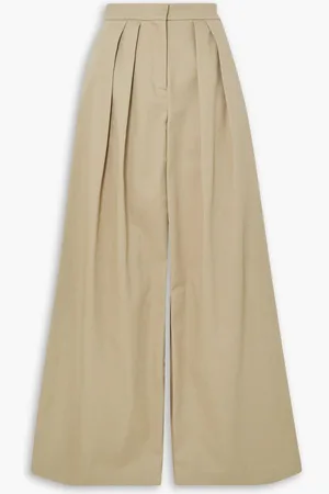 BRANDON MAXWELL Hudson pleated cotton-twill wide-leg pants - Neutral