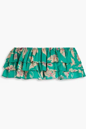 LEO LIN Off-the-shoulder cropped printed cotton top - Green