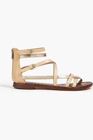 Sam Edelman Gibbs raffia-paneled metallic leather sandals - Neutral