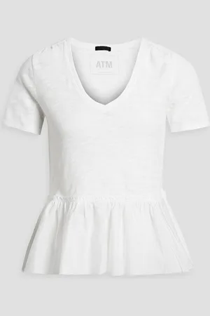 ATM Anthony Thomas Melillo Poplin and slub cotton-jersey peplum top