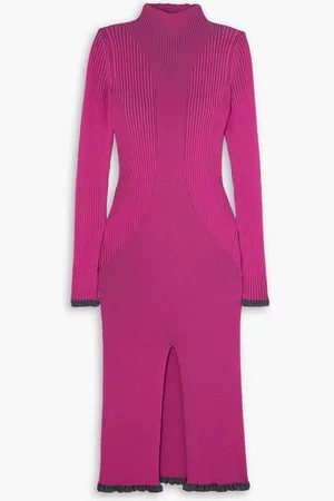 AZ FACTORY Ester Manas two-tone ribbed-knit turtleneck midi dress - Pink