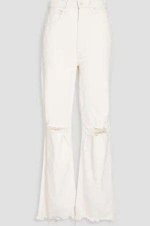 Mother Tunnel Vision Sneak distressed high-rise straight-leg jeans - White