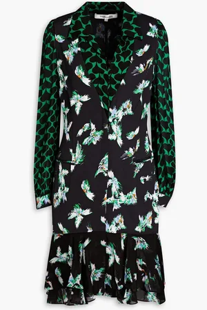Diane von Furstenberg Luciano layered printed cady and georgette mini dress