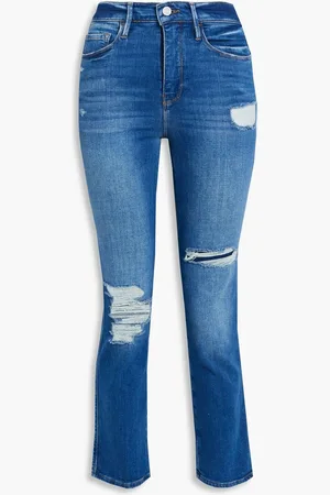 Frame Le Sylvie Slender distressed high-rise slim-leg jeans - Blue