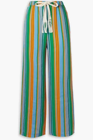 Staud Alize striped linen wide-leg pants - Green