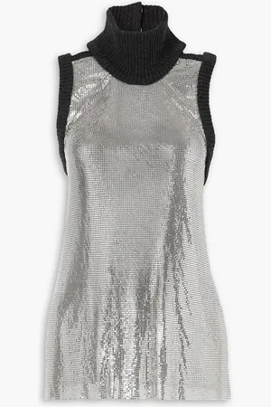 Christopher Kane Open-back chainmail-paneled crepe de chine top - Metallic