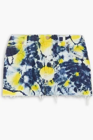 Alanui Moonrise frayed tie-dyed denim mini skirt - Blue