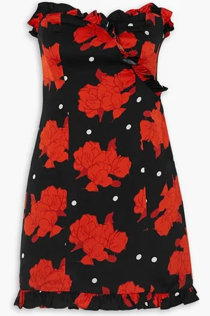 De La Vali Dolly strapless ruffled floral-print crepe de chine mini dress