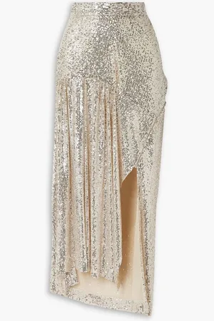 MERYLL ROGGE Asymmetric sequined tulle maxi skirt - Metallic