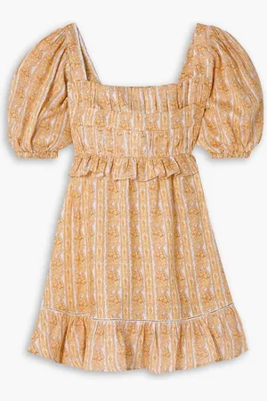 LUG VON SIGA Leticia ruffled printed linen mini dress - Yellow