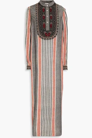 Tory Burch Bead-embellished cotton-blend kaftan - Gray