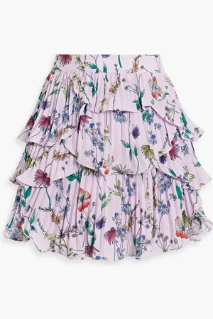 AMUR Ruffled pleated floral-print chiffon mini skirt - Purple