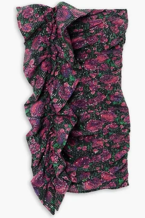 ROTATE Layla strapless ruffled sequined floral-print mesh mini dress - Purple