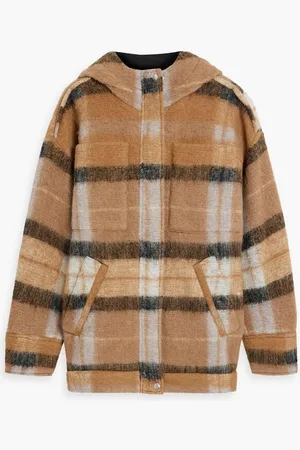 IRO Abeya checked brushed wool-blend tweed hooded jacket - Brown