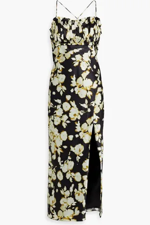 Nicholas Gathered printed silk-satin midi dress
