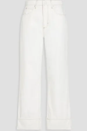 Frame Rolled high-rise wide-leg jeans - White