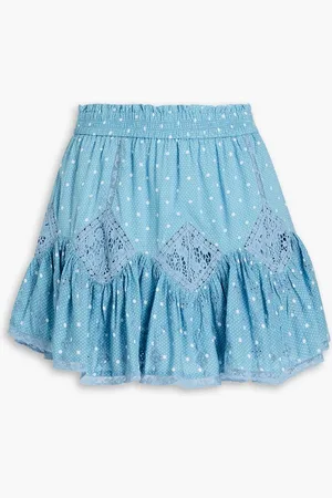 LOVESHACKFANCY Adia gathered polka-dot cotton mini skirt - Blue