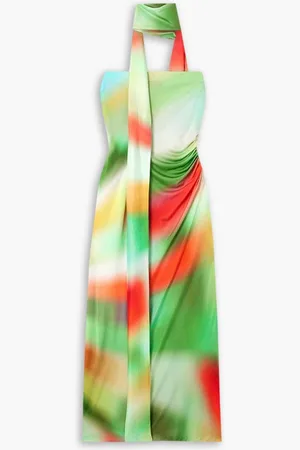 SIEDRES Misty scarf-detailed ruched tie-dye jersey midi dress
