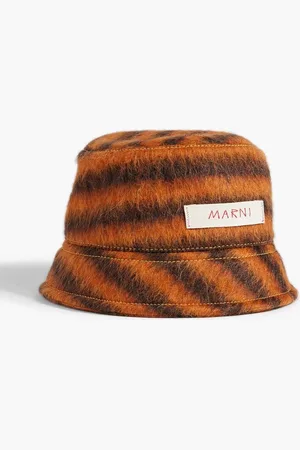 Marni Logo-appliquéd striped knitted bucket hat