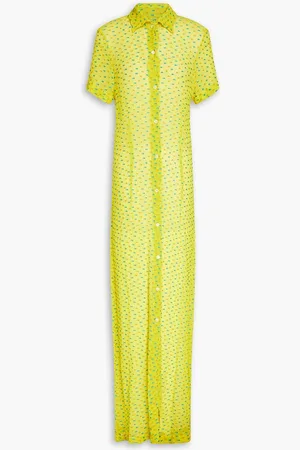 DRIES VAN NOTEN Silk-blend fil coupé crepon maxi shirt dress