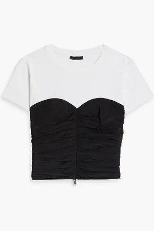 ATM Anthony Thomas Melillo Cropped ruched silk and stretch-cotton jersey top