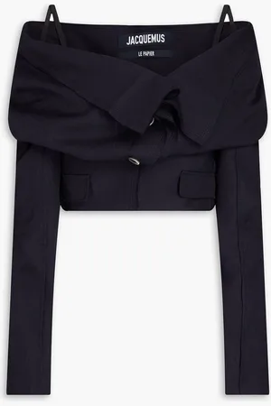 Jacquemus Camargue cold-shoulder ruched wool-crepe top - Blue