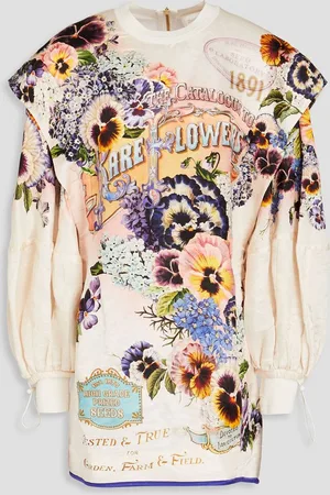 ZIMMERMANN Printed linen and silk-blend satin mini dress - White