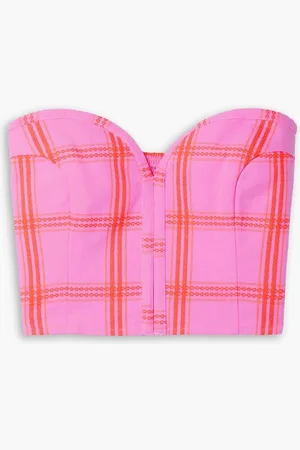 Mara Hoffman Rilynn cropped strapless embroidered checked cotton top