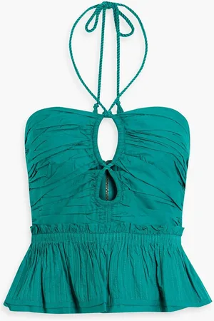 ULLA JOHNSON Adaleigh pintucked cotton halterneck peplum top - Blue