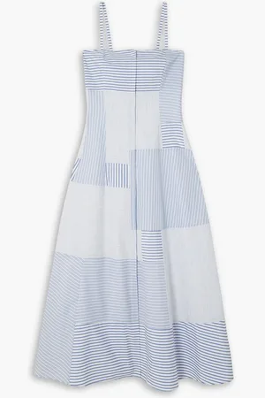 GABRIELA HEARST Magritte patchwork striped cotton and linen-blend midi dress - Blue