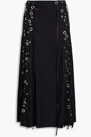 Chloé Lace-up leather-trimmed silk-blend canvas midi skirt