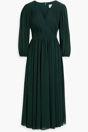 MIKAEL AGHAL Pintucked cutout chiffon midi dress - Green