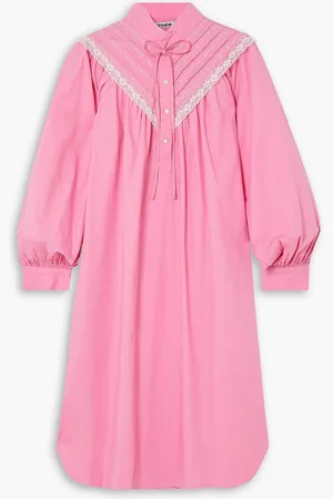 BATSHEVA Landry lace-trimmed pintucked embroidered cotton-poplin mini dress - Pink