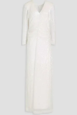 by Ti Mo Ruched sequined tulle maxi dress - White