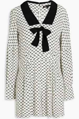 Maje Bow-embellished printed crepe playsuit - White
