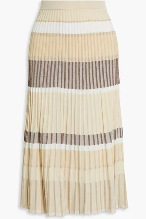 Proenza Schouler Striped metallic ribbed jacquard-knit midi skirt - Neutral