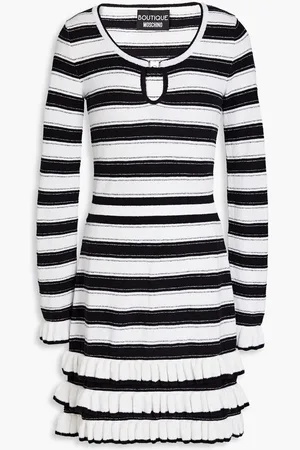 Moschino Ruffled striped cotton-blend mini dress