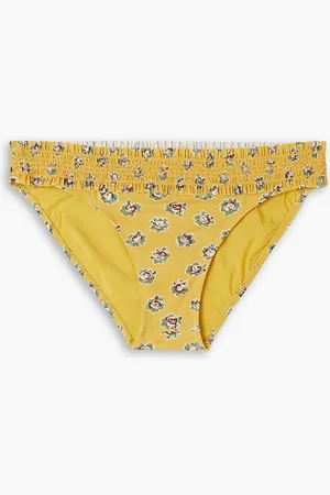 Tory Burch Costa shirred floral-print mid-rise bikini briefs