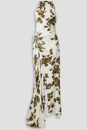 Proenza Schouler Asymmetric ruched floral-print crepe de chine maxi dress - White