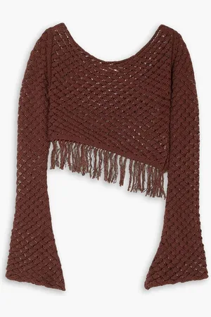 Savannah Morrow Ammoudi cropped fringed crocheted Pima cotton top - Brown