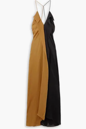 PETAR PETROV Casino draped two-tone silk-satin and chiffon maxi dress - Brown