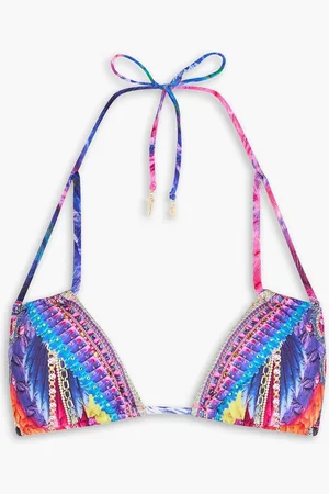 Camilla Crystal-embellished printed triangle bikini top - Blue