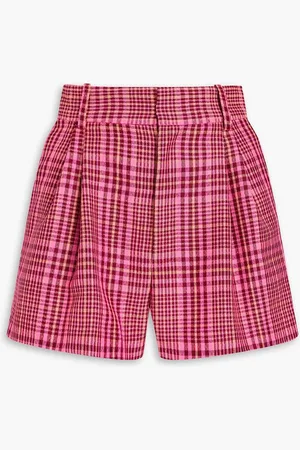 AREA Embellished cutout checked wool-blend shorts - Pink